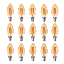 E12 e14 vela lâmpada led c35 4w pode ser escurecido led filamento lâmpada âmbar vidro 110v 220v branco quente 2700k decoração candelabros lâmpada antiga