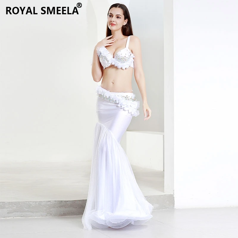 White belly dance costume Women belly dancing bra belt skirt Mermaid outfits Belly Dance Wear Professional Performance Dress