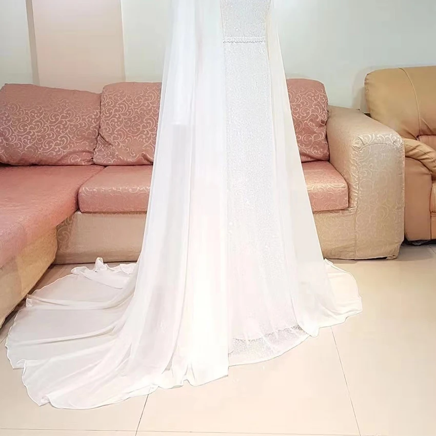 White Bridal Shawl Mesh Shawl Lace Embroidery Robe Wedding Banquet Dress Long Cloak Wedding Dress Color Can Be Customized