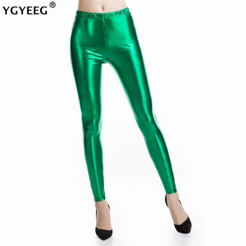 Ygyeeg punk rock estilo pu couro falso leggings femininas roxo ouro metálico sexy brilhante lantejoulas calças brilhando fitness legging 2022