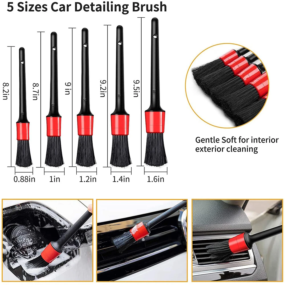 5 Pieces Car Detailing Brush Set Car Interior Cleaning Kit, Different Sizes Automotive Detail Brushes Perfect for Cleaning Wheel