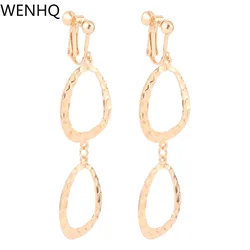 WENHQ New Arrival Hollow-out Clip on Earrings No Pierced Women's Screw Back Cuff Earrings Luxury Fashion Long Earrings Ear Clip