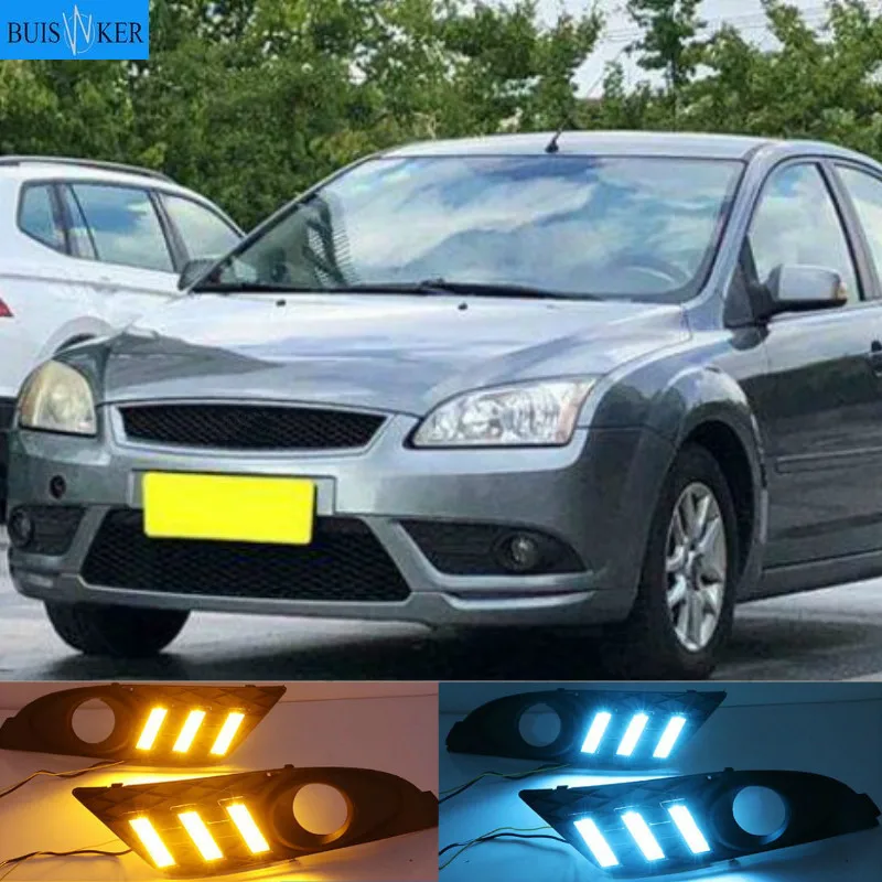 

1Pair LED Fog head Lamp cover Daylight with Yellow turn signal DRL For Ford Focus 2007 Sedan Daytime Running Lights