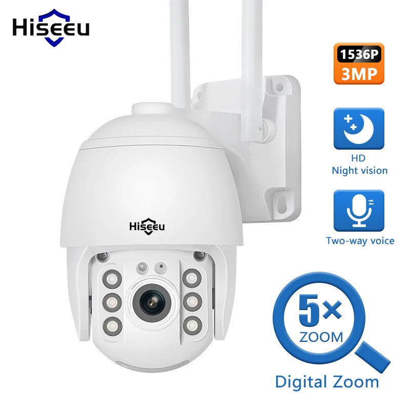 Hiseeu 1536P PTZ Wireless Security Camera 3MP 5X Digital Zoom WIFI Outdoor Two Way Audio for Wireless NVR System Kit Remote View