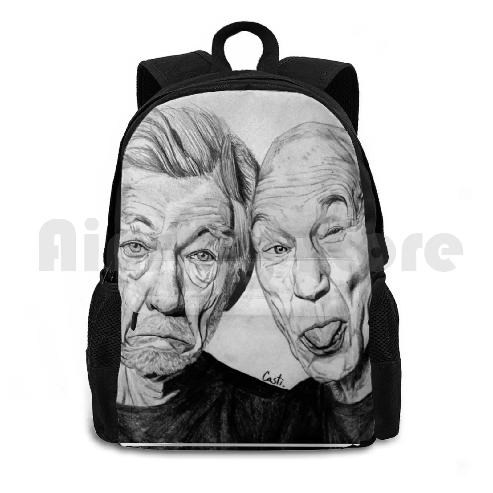 Magneto And X Professor Outdoor Hiking Backpack Riding Climbing Sports Bag Stewart Ian Mckellen Friends Portrait Black And