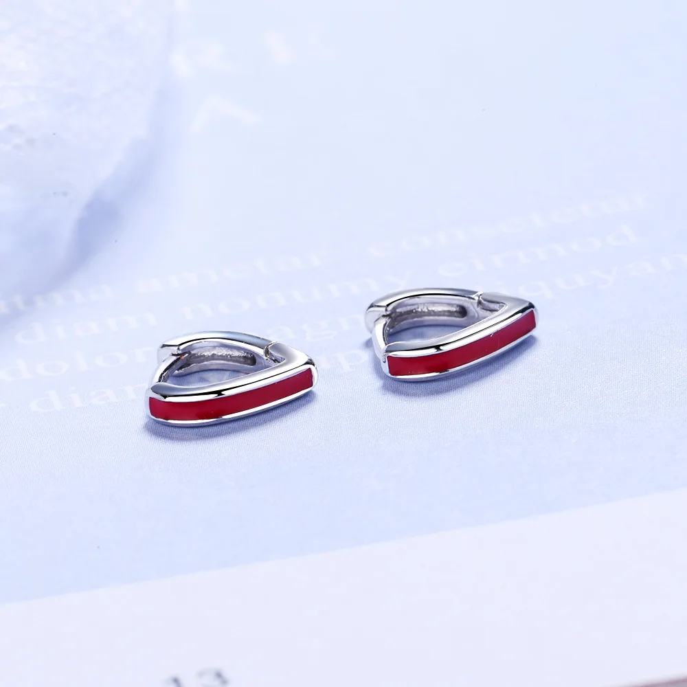 Fanqieliu Real 925 Sterling Silver Red Edge Small Heart Hoop Earrings For Woman New Jewelry Trendy FQL20407