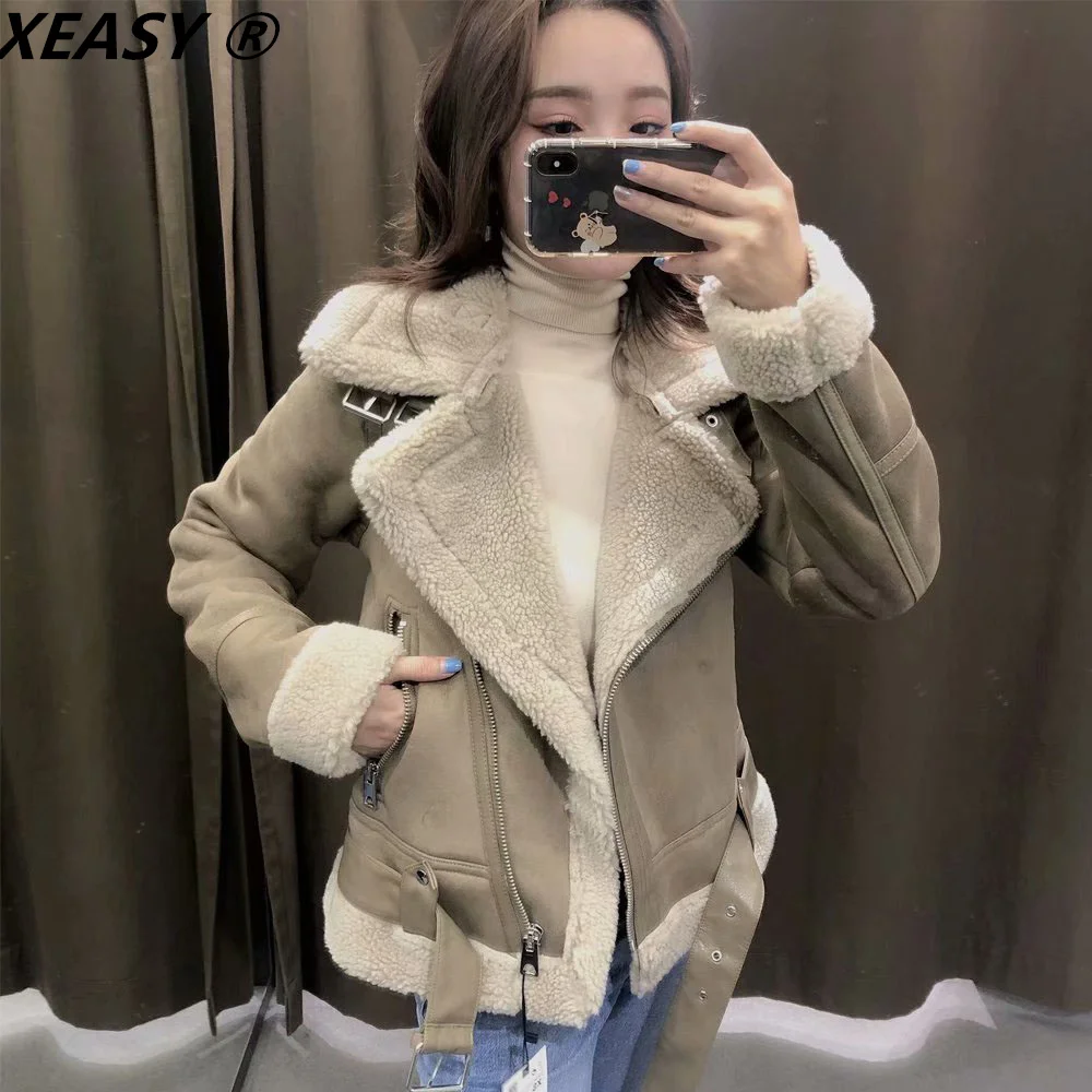 XEASY 2021 Women Fashion Winter Thick Warm Faux Fur Jacket Coat Vintage Long Sleeve Pockets Female Casual Outerwear Chic Top