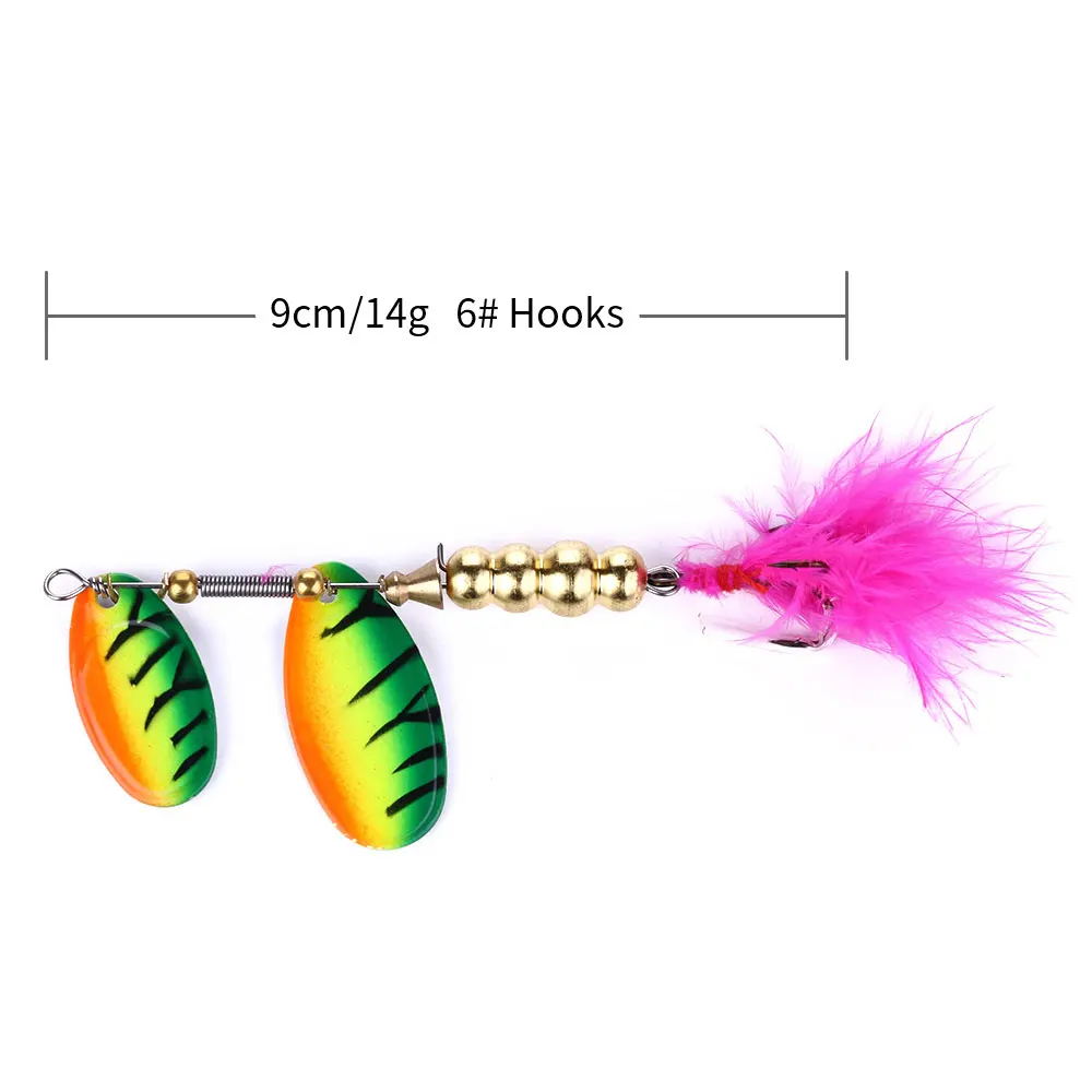 9CM 14G  Metal Fishing Lure Spoon Sequins Lure Bait Fishing Tackle Hard Bait Isca Artificial with feather hook