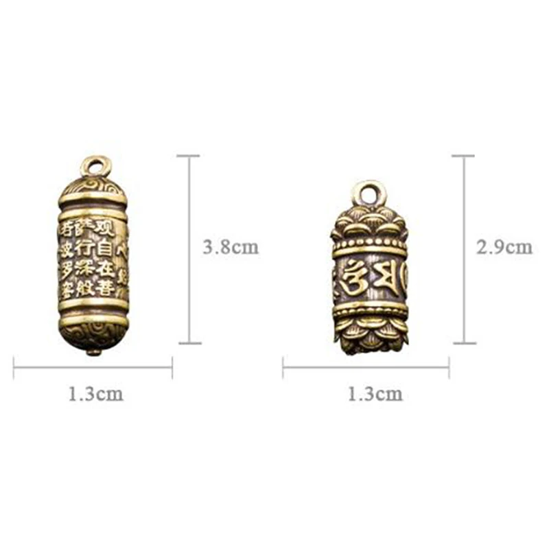 Pingente de cilindro de buda sutra de bronze vazado, colar, caixa de joias, recipiente de pílulas, garrafa, chaveiros, pingente