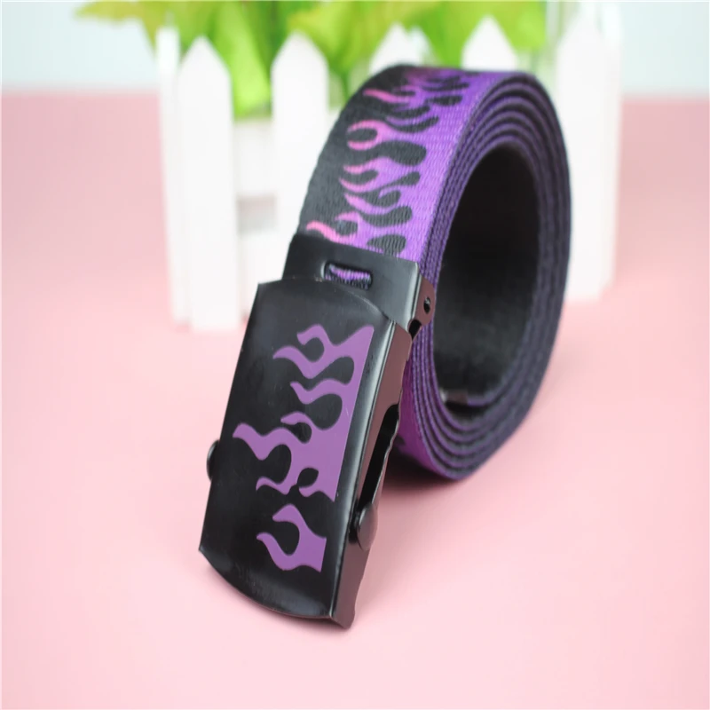 New Style Flame Print Men Women Unisex Plain Webbing Belts High Quality Nylon Belts Fashion Men's Jeans Waist Belt Longer 140cm