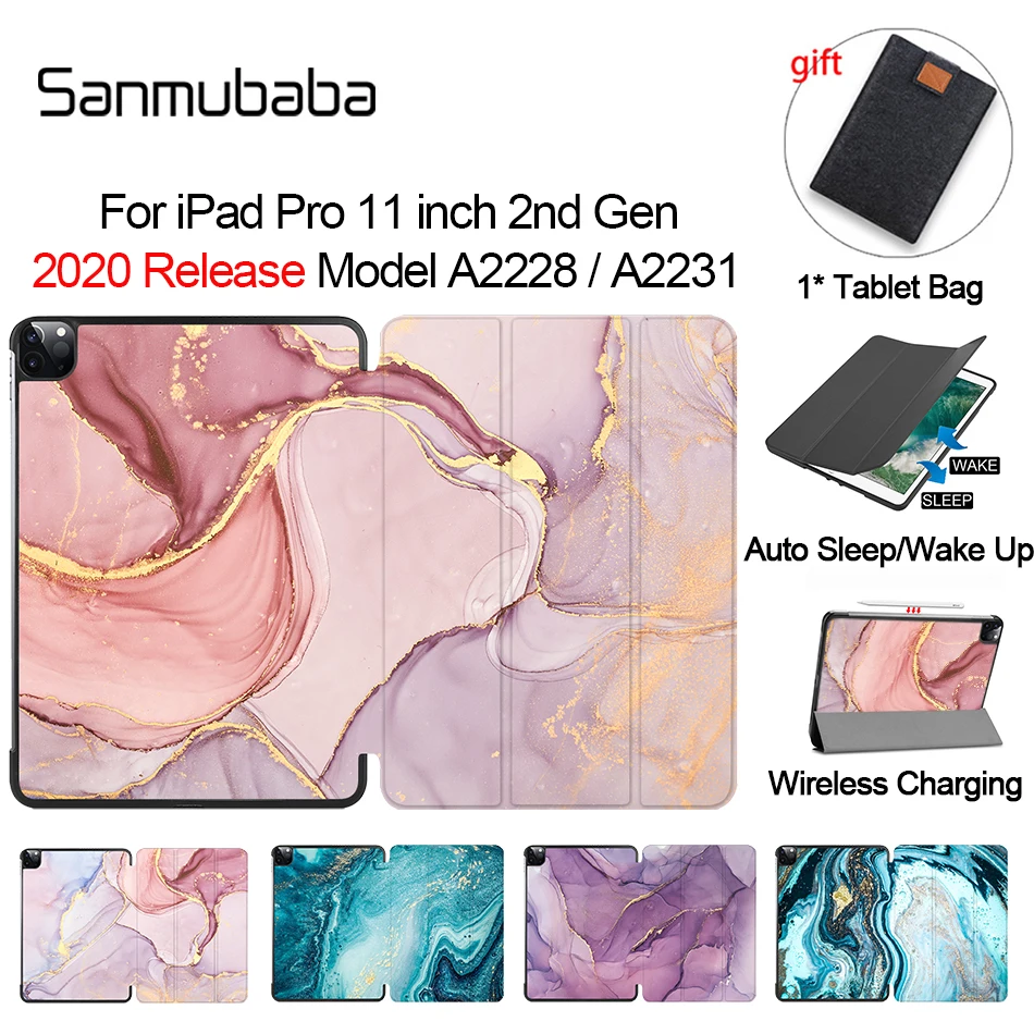 Sanmubaba Marble Tablet Case For iPad Pro 11 inch A2228 A2231 2020 PU Leather Flip Stand Smart Cover Folio Protective Funda