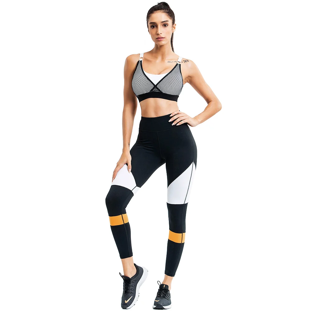 Odzież sportowa biustonosz i legginsy zestawy do jogi kobiety ubrania gimnastyczne Push Up Nylon Stretch paski trening Femme Athletic Suit kobieta