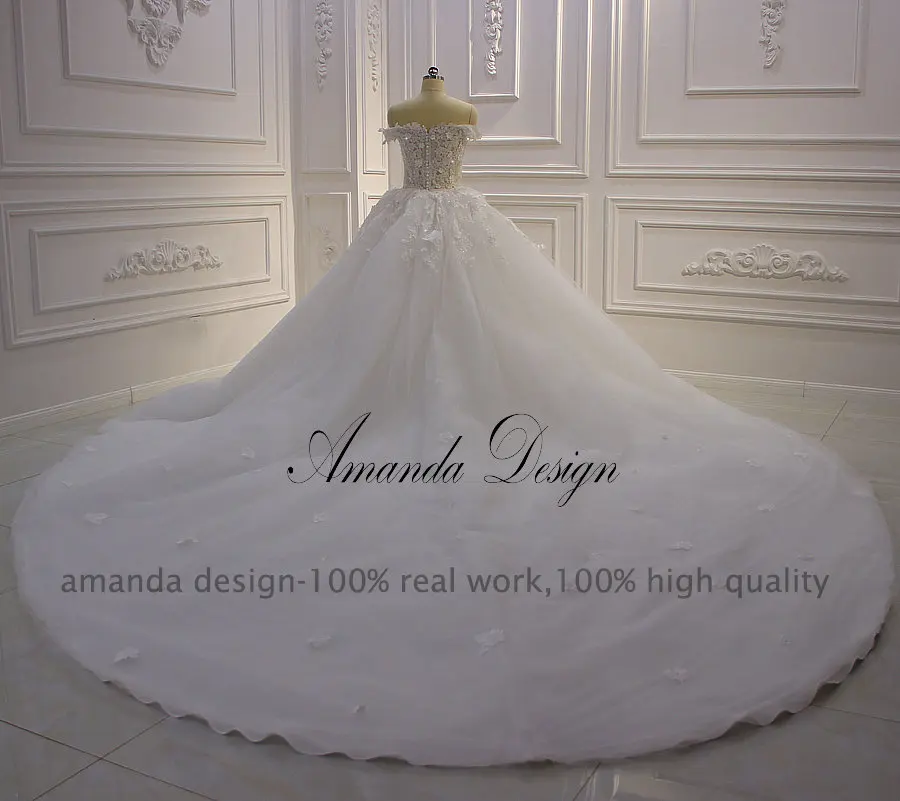 Amanda Design Detachable Train Off Shoulder Lace Appliques Flowers Mermaid Wedding Dress Turkey