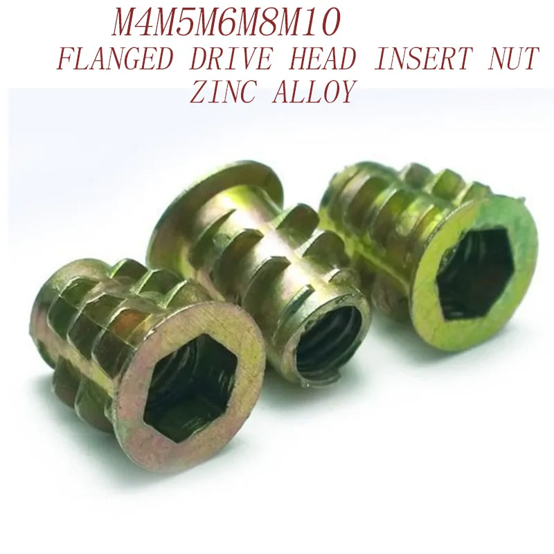 

M4M5M6M8M10zinc alloy flanged hex drive head furniture nut internal external thread wood countersunk insert nut609