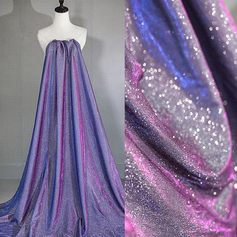 Dream Color Reflective Laser Starry Sky Highlight Stretch Handmade Diy Designer Fabric Wedding Dress Fashion Dress Fabric