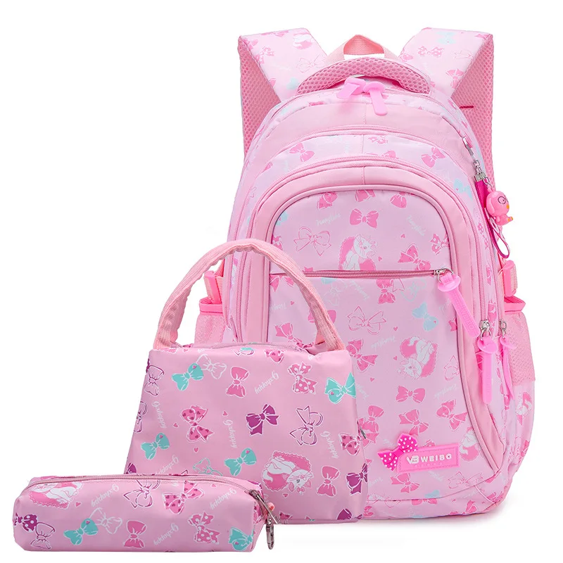 3pcs/set bow print school bags for teen girls Primary waterproof nylon schoolbags Kids Princess Backpack mochila escolar