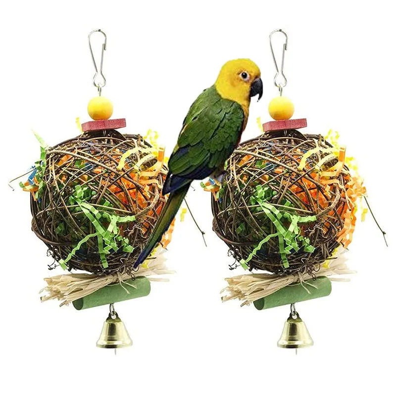 

2Pcs Bird Swing Toys Bird Perches Swing Hanging Chewing Rattan Toys For Conures Parrots Parakeets Cockatiels Macaws