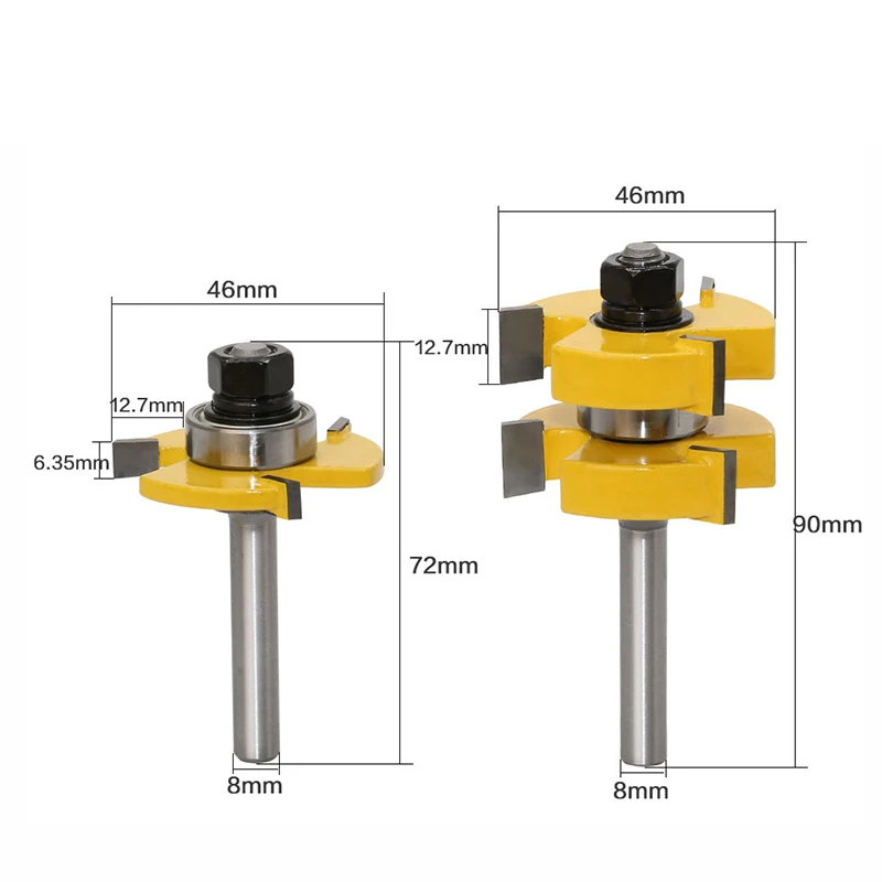 2 pcs 8mm Shank Tongue Groove Joint Router Bits T Slot Assemble Milling Cutter for Wood Woodworking Cutting Tools MC02054