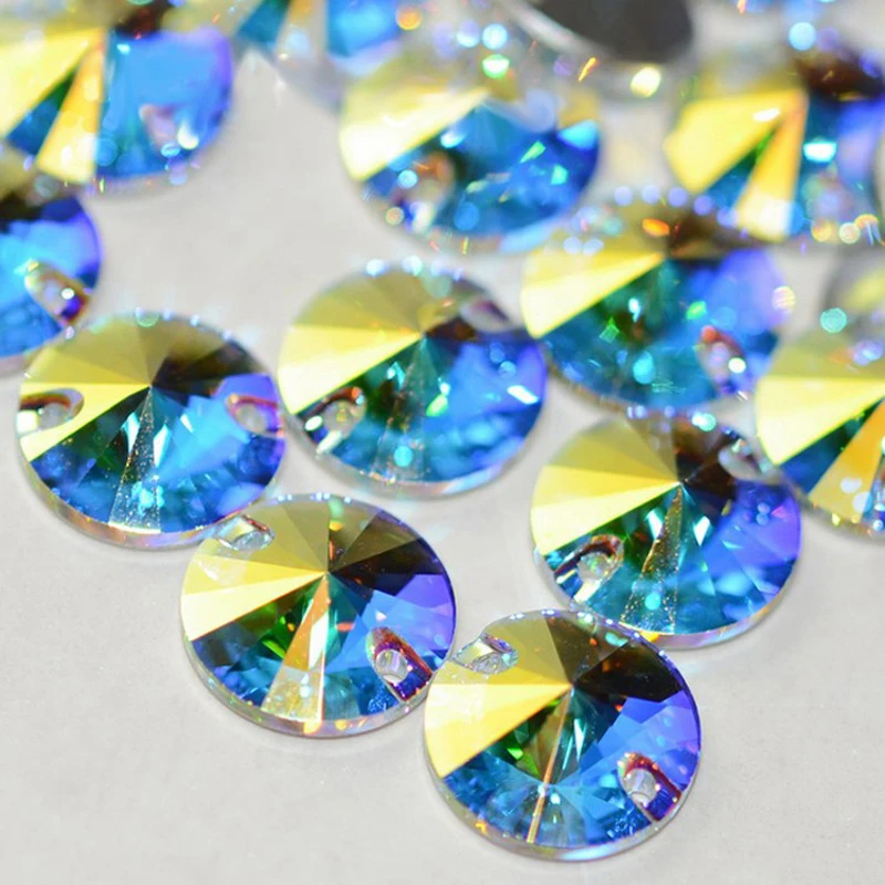 YANRUO 3200 All Sizes AB Rivoli Glass Stones Top Quality Flatback Sewing Crystal Strass Craft Sew On Rhinestone For Clothes