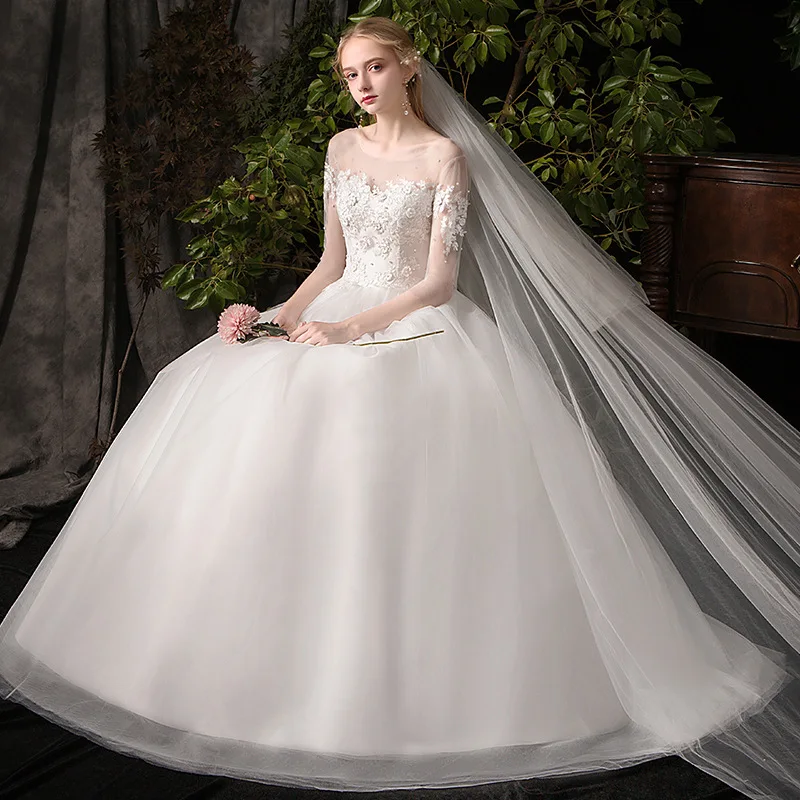 Robe de Mariée en Tulle à Manches sulfet Col Rond, Simple, Coréen, Vente en Gros, Nouvelle Collection 2021, 2020