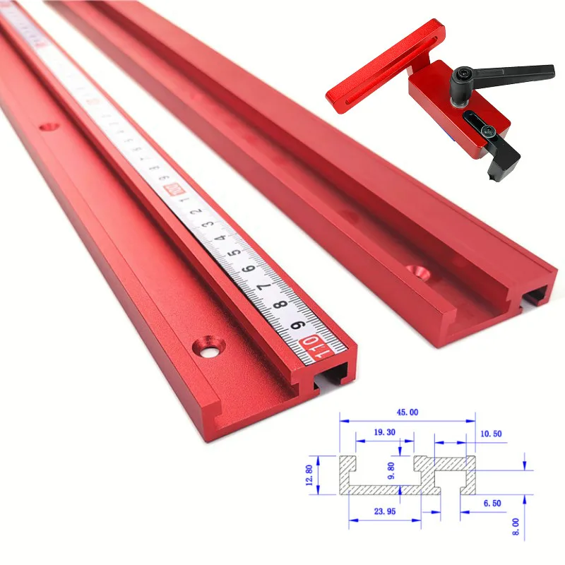 Chute-Ranura en T de aleación de aluminio, modelo 45 T, parada de inglete estándar, herramienta de carpintería para mesa de enrutador de banco de trabajo