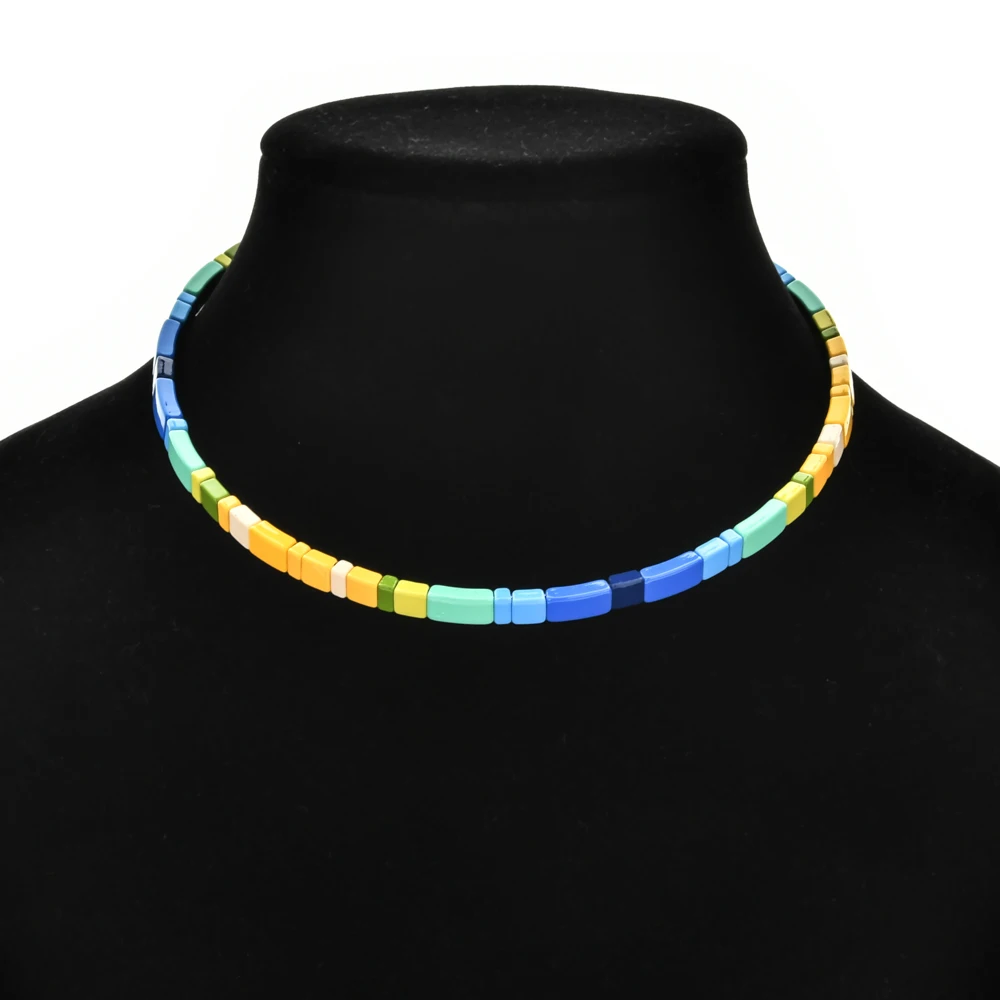 Boho Short Choker Women Necklace Fashion DIY Beads Rainbow Colorful Chokers Neck Jewelry For Girls Party Gift Wholesale