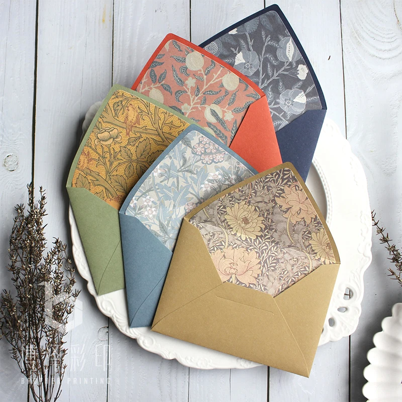 4pcs/pack Luxury Original Design Retro Flower Envelopes with Lining European Style Envelope For Card Scrapbooking Gift