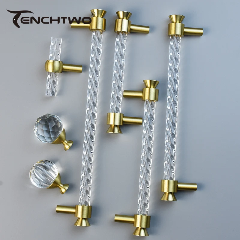 TENCHTWO Crystal Kitchen Furniture Handles Wardrobes Bathroom Cabinet Pulls Shoe Cupboard Drawer Door Knobs Gold T Bar