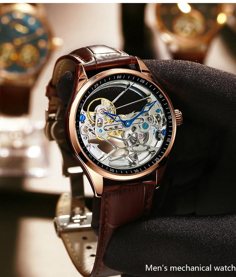 New men watches skeleton Tourbillon full-automatic mechanical Wristwatch large dial luminous steel band luxury fashion man Watch