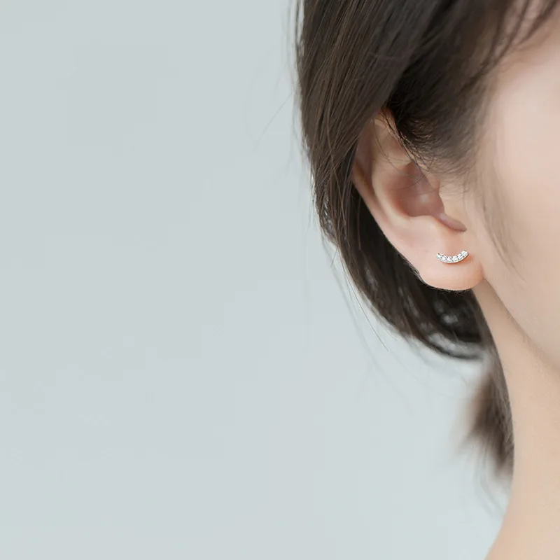 LIVVY Silver Color Simple Geometric Zircon Stud Earrings For Woman Trendy Elegant Temperament Birthday Party Jewelry