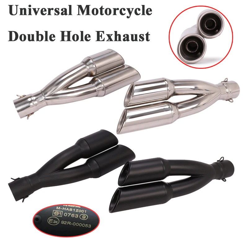 Universal Left Right Motorcycle Exhaust Pipe Escape Silencer Modified 2 Holes Muffler DB Killer For Z1000 Ninja650 MT-03 R1 ATV