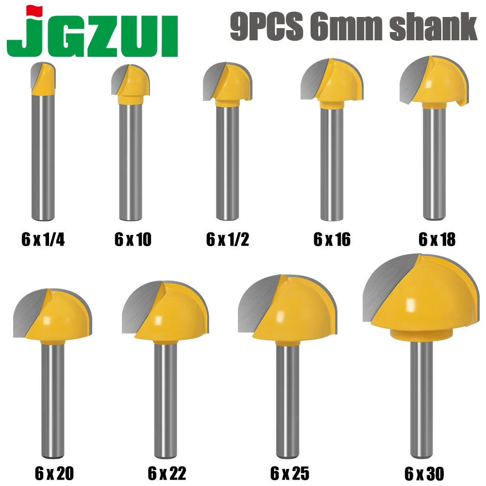 9PCS 6mm Shank 6-30mmCNC tools solid carbide round nose Bits Round Nose Cove Core Box Router Bit Shaker Cutter Tools