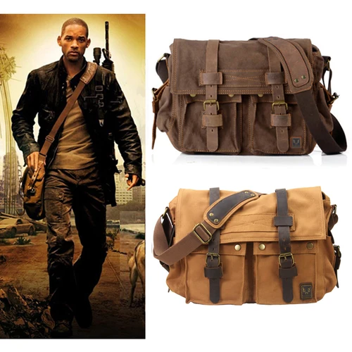 Imagen 1 del producto Bolso de mensajero de lona de cuero Vintage para hombre, bandolera de lona de algodón, bolso de hombro para hombre, bolso informal para ocio, nueva moda