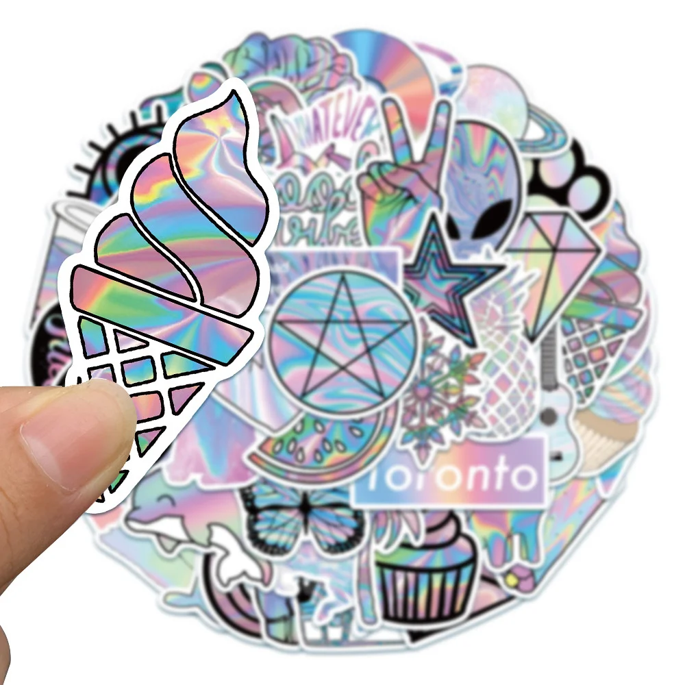 10/30/50PCS Holographic Laser Flash Graffiti Trolley Case Scooter Refrigerator Water Cup Waterproof Children\'s Sticker Wholesale