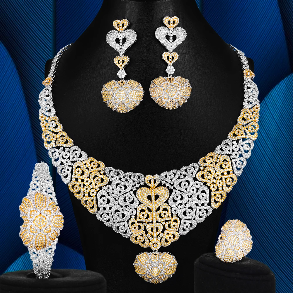 High Quality Super 4 PCS Design Heart Jewelry For Women Cubic Zirconia Indian African Jewelry Sets Dubai Bridal Jewelry set