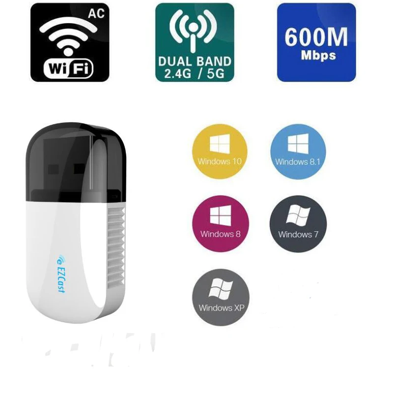 Không Dây Bluetooth 4.2 USB WIFI 5Ghz Băng Tần Kép 600Mbps Ethernet USB Lan Wifi Dongle Wi-fi AC máy Tính Mạng