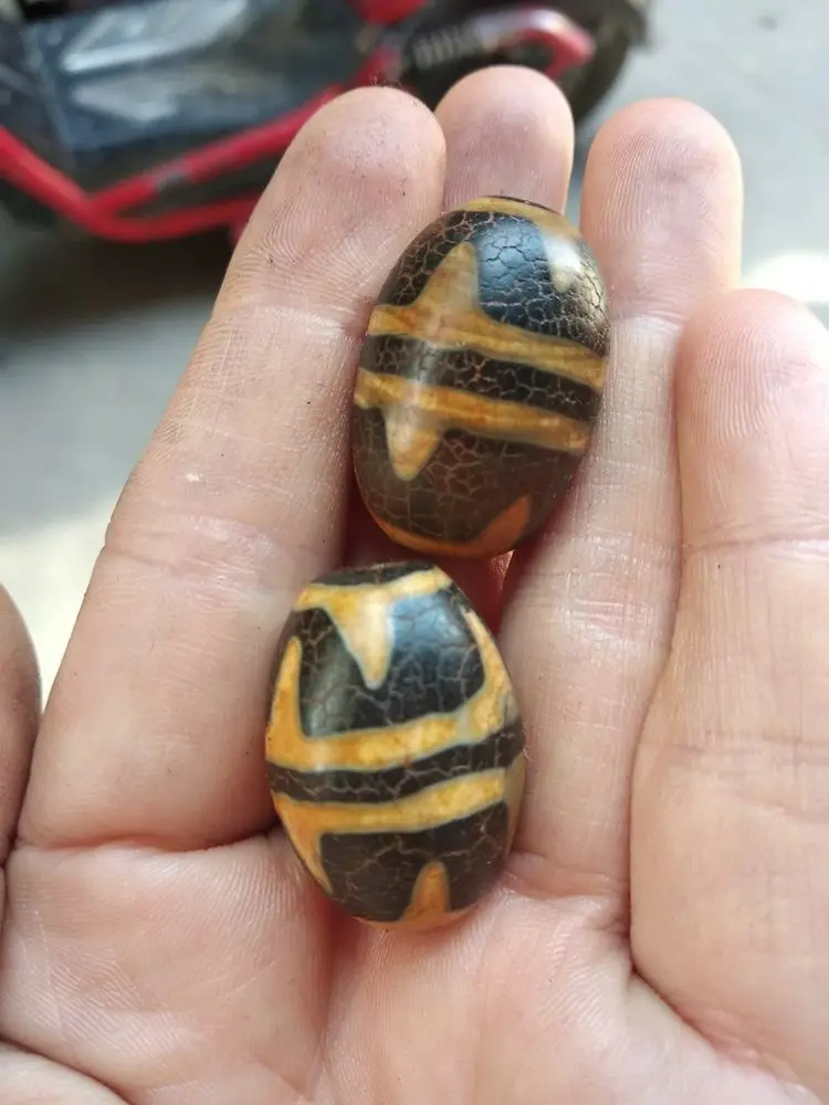 2 Piece Vintage Tibet Dzi Bead Pendant Nature Vein Bead Hanging Parts Bring fortune Talisman