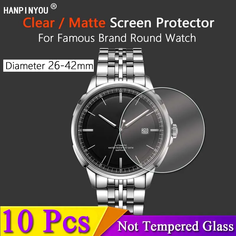 10Pcs Clear / Matte Screen Protector For Famous Brand Universal Round Watch 26-42mm Diameter Soft Slim Film 35mm 40mm -Not Glass