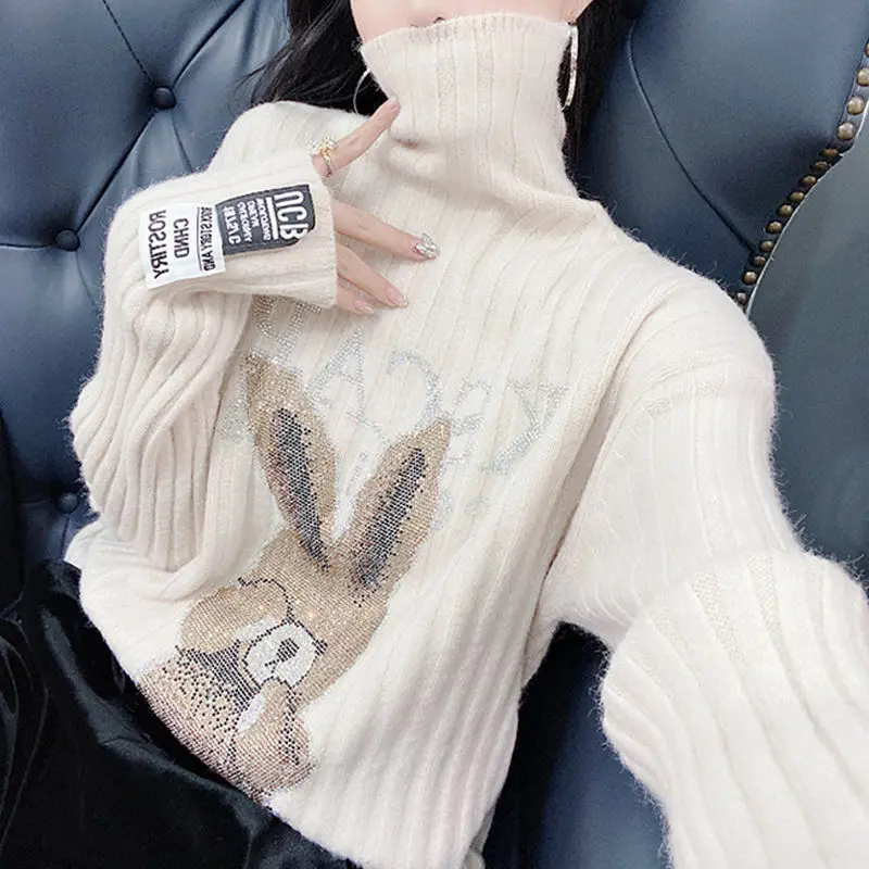 

Runway women sweaters cute rabbit sequins loose preppy vintage style casual party knitting pullover sequin sweaters female NS128