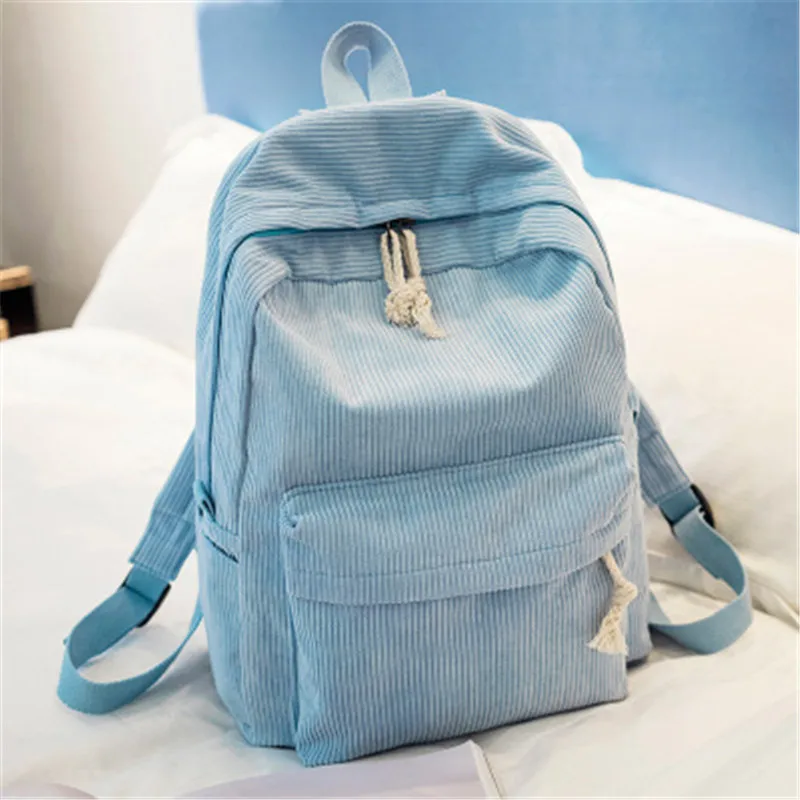 Soft Fabric Backpack School Bag Female Corduroy Design School Backpack For Teenage Girls Striped Backpack Women College Style