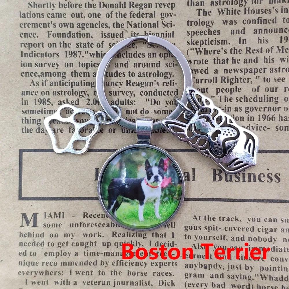 Bull Boston Terrier Cane Corso Labrador Retriever Keychain Time Gem Dog Animal Pet Key Ring Men Women Birthday Party Gift