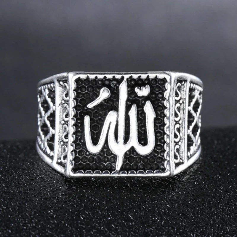 Vintage Arab Islam Muslim Rune Ring Men\'s Ring New Fashion Metal Religious Amulet Accessories Party Jewelry Faith Gift Wholesale