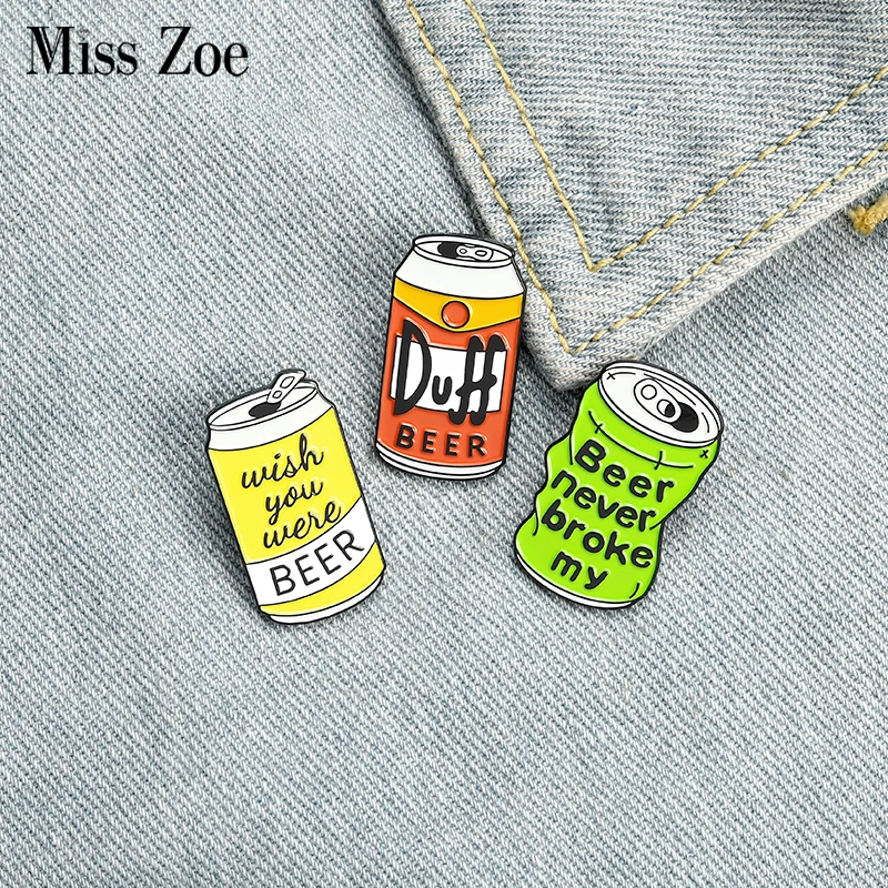 Beer Can Enamel Pin Custom Duff Beer Brooch Bag Clothes Lapel Pin Wish you were beer Badge TV Jewelry Gift for Fans Friends