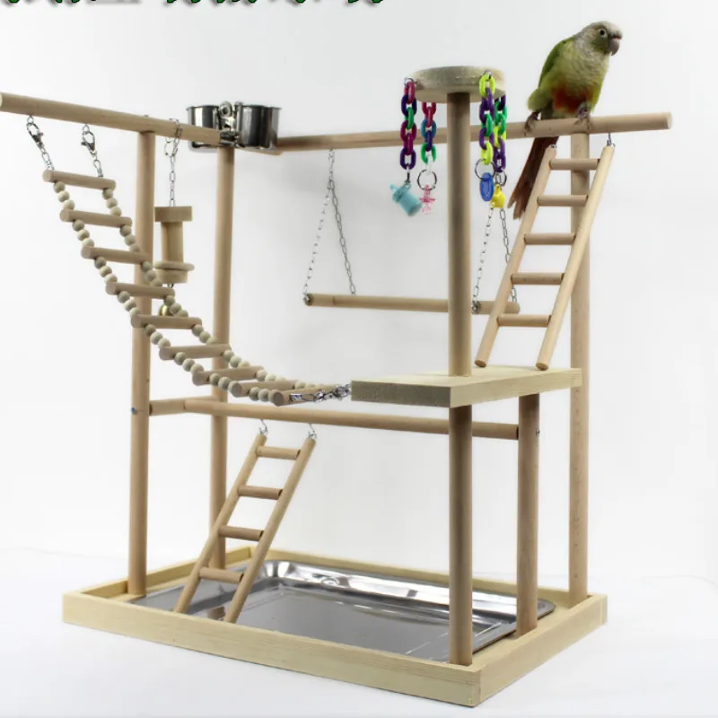 

Wood Parrot Playground Bird Perch with Ladders Feeder Parrot Bite Toys Bird frame Stand Cage Bird Suspension Bridge WJ51228