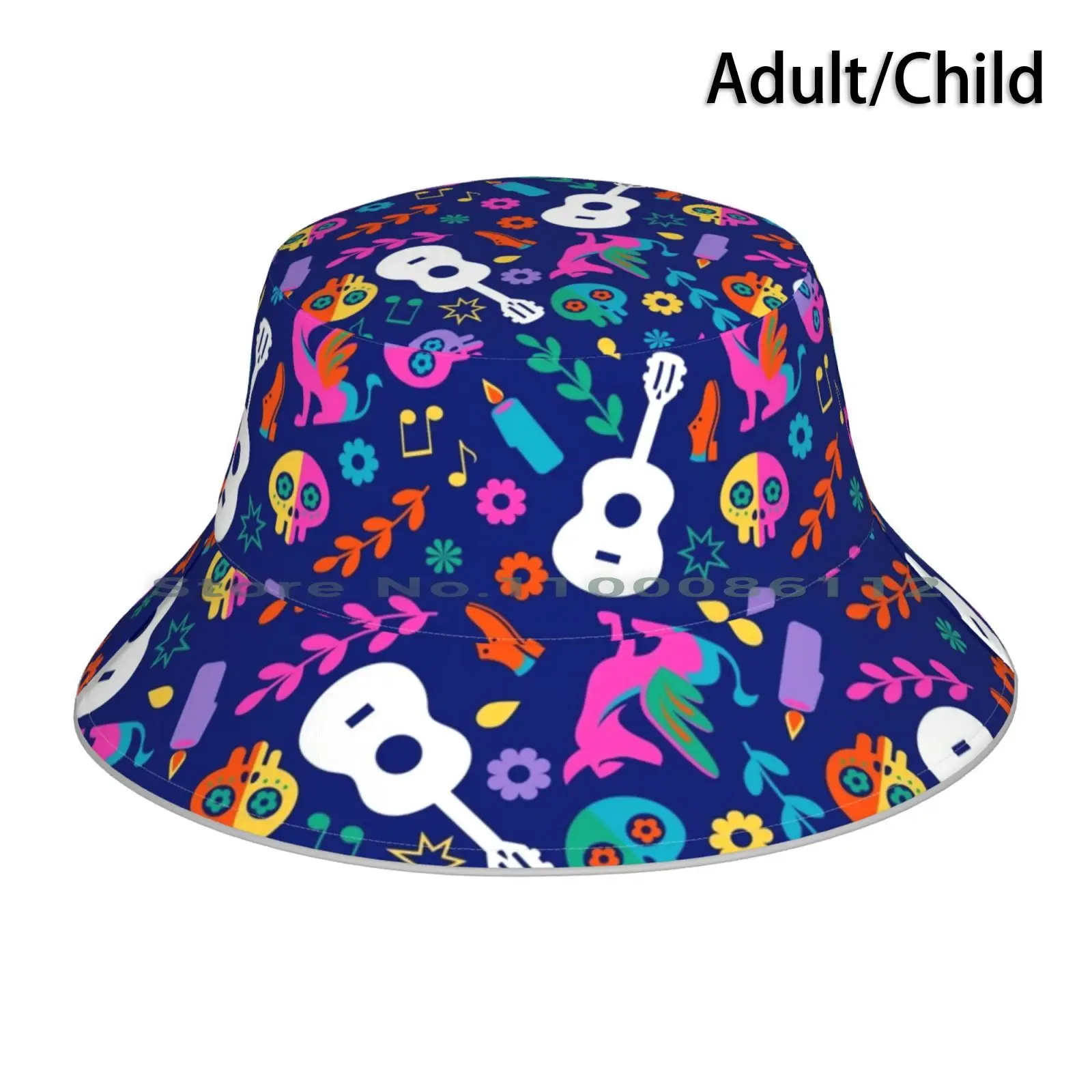 Mi Familia Bucket Hat Sun Cap Day Of The Dead Mexico Music Xoloitzcuintle Alebrije Festival Guitar Moment Foldable Outdoor