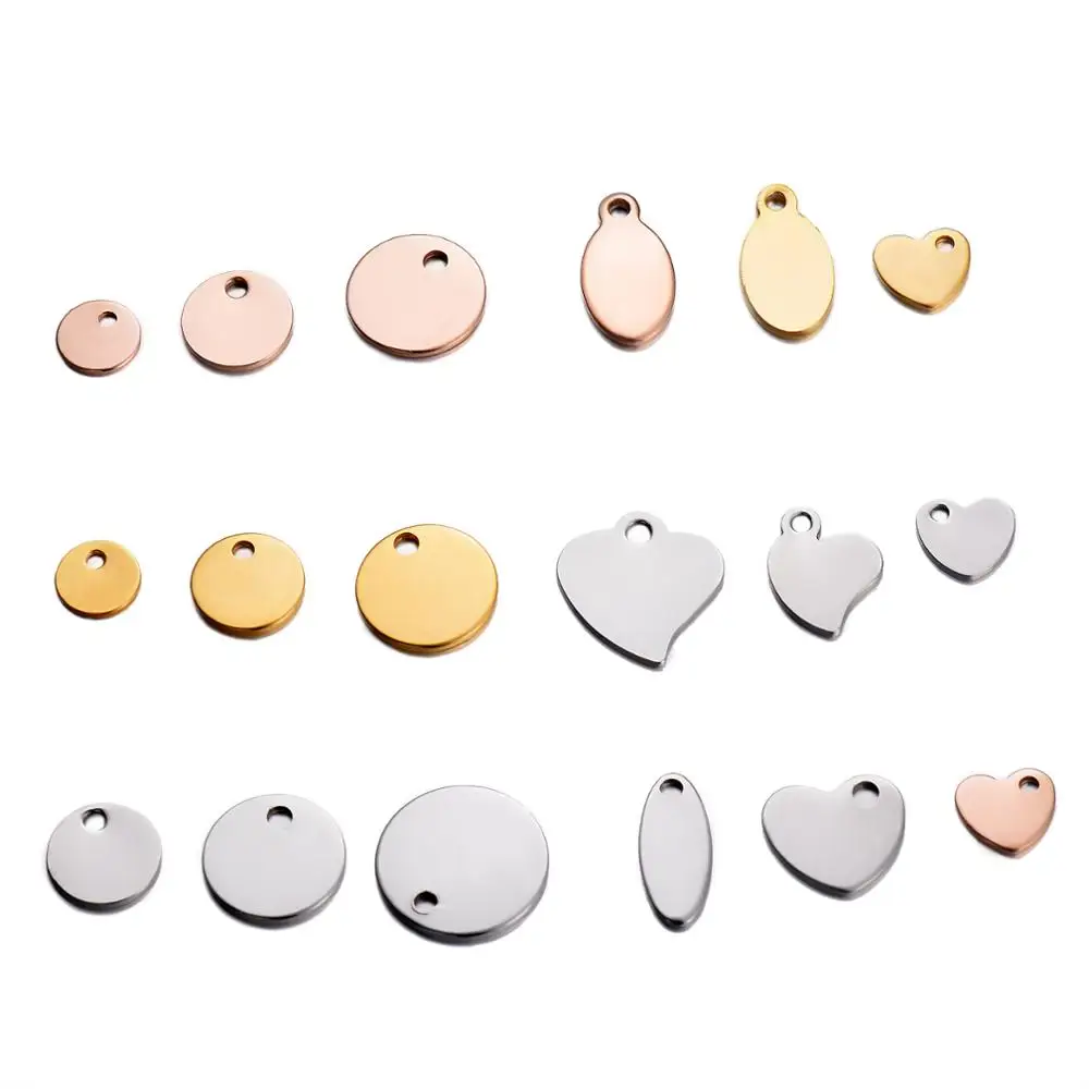 50pcs Silver,Gold Tone Stainless Steel Mini Disc Custom Logo Stamping Tags Necklace Brand Tag for Logos Not Turn Off Color