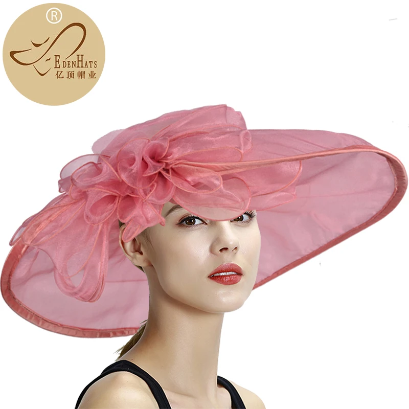 

Women Summer Kentucky Derby Wedding Church Seaside Party Floral Hat with Wide Brim Sunshade Organza Hats Beach Cap S10-4167