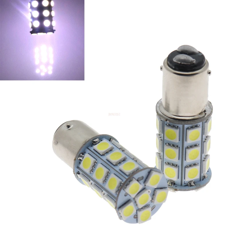 

2pcs 1142 BA15D 27 SMD 5050 led 1176 led nonpolarity Tail Turn Signal lamp White led car bulbs rear brake Lights Led AC 24v