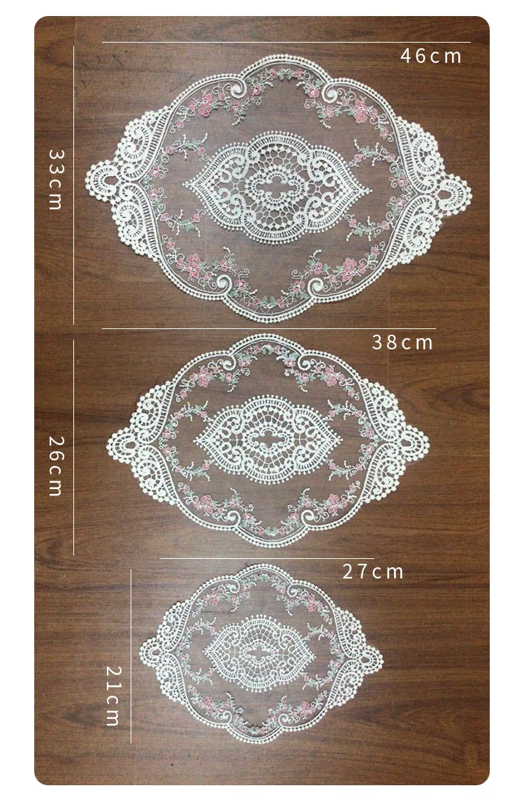 Retro Embroidery White Pink Rose Lace Placemat Costers Tablecloth Dinning Table Decoration Dust Cover Drink Costers Accessories