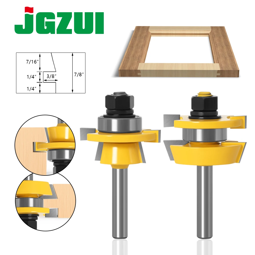 2PC 8mm Shank Rail & Stile Router Bit Set - Shaker door knife Woodworking cutter Tenon Cutter for Woodworking Tools